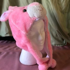Easter bunny hat by True Gear North 100% acrylic/pink and white/eyes,nose, ears
